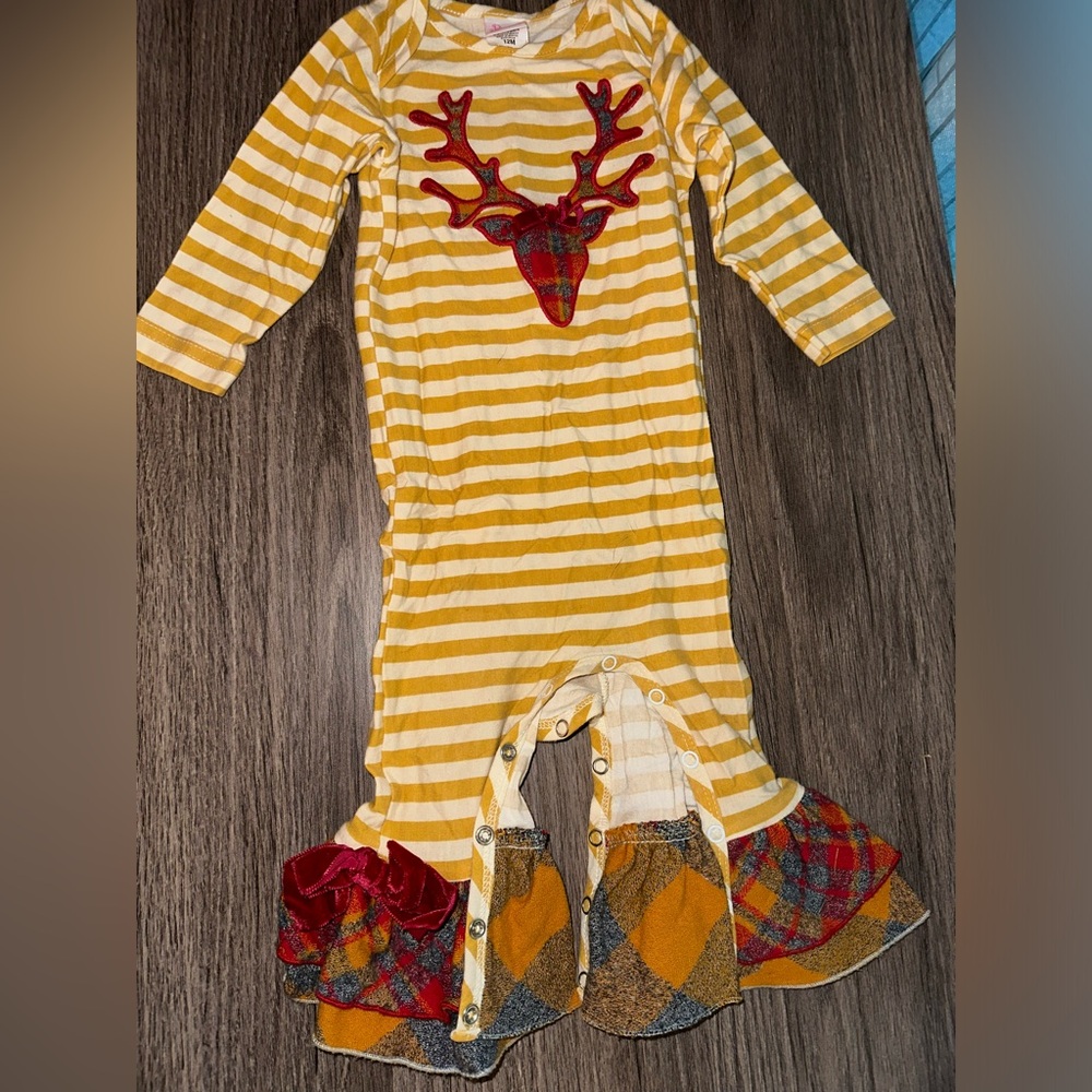 Striped Yellow and Red Reindeer Kids One Piece